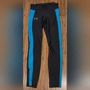 Under Armour Black Leggings with Blue Stripes and Draw Strings.
